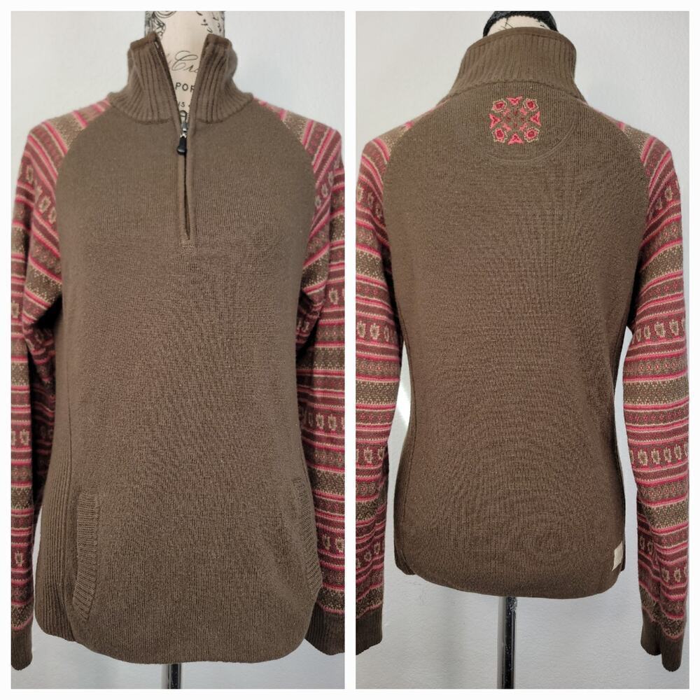 The North Face Sweater Womens SZ Medium Aztec Print 1/4 Zip Wool Blend Outdoor